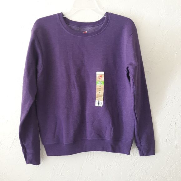 Hanes Ecosmart Sweatshirt Womens Small Crew Neck Violet Long Sleeve - Picture 3 of 5